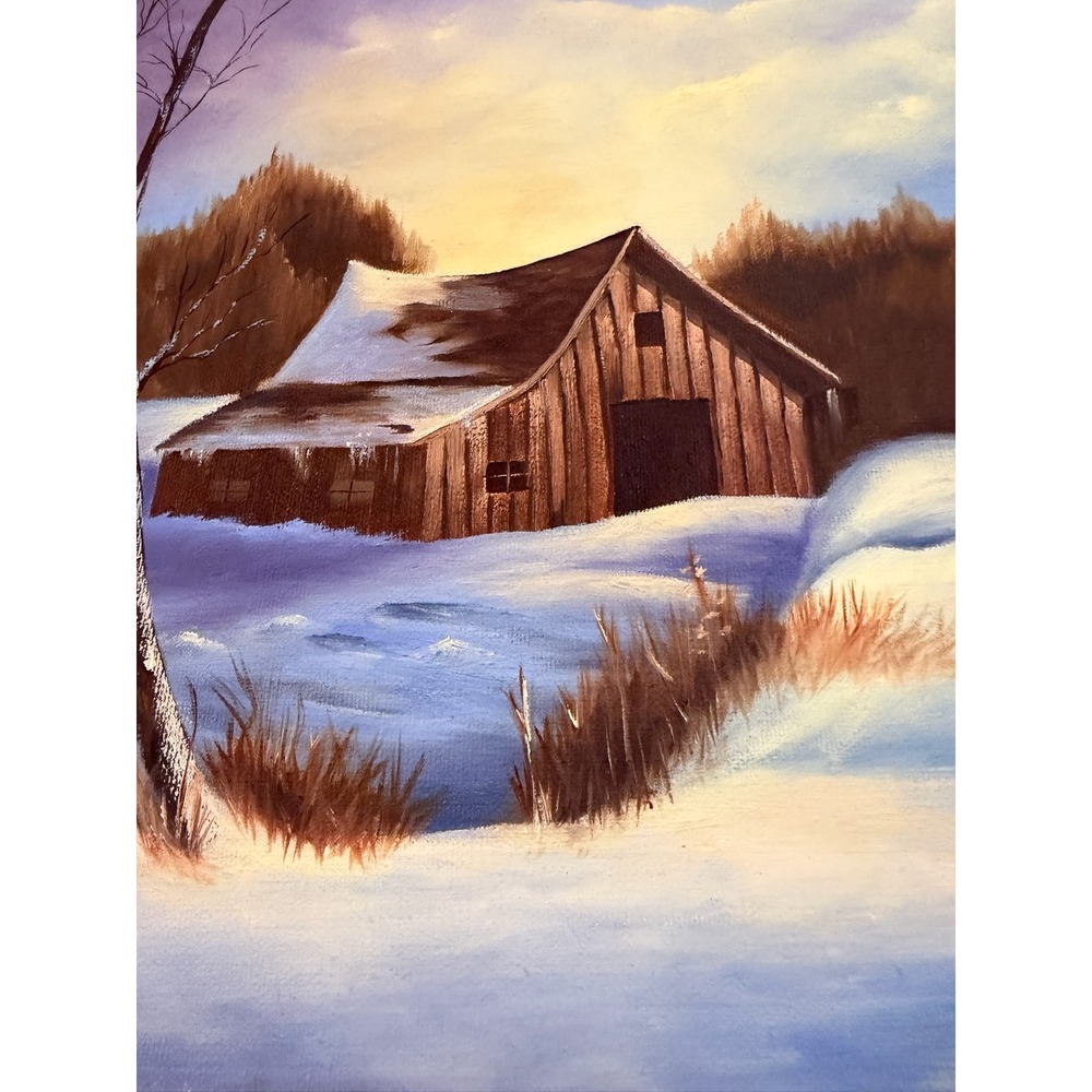 Vintage Barn Winter Landscape Oil Painting Signed‎ Big O 80 - Picture 9 of 10